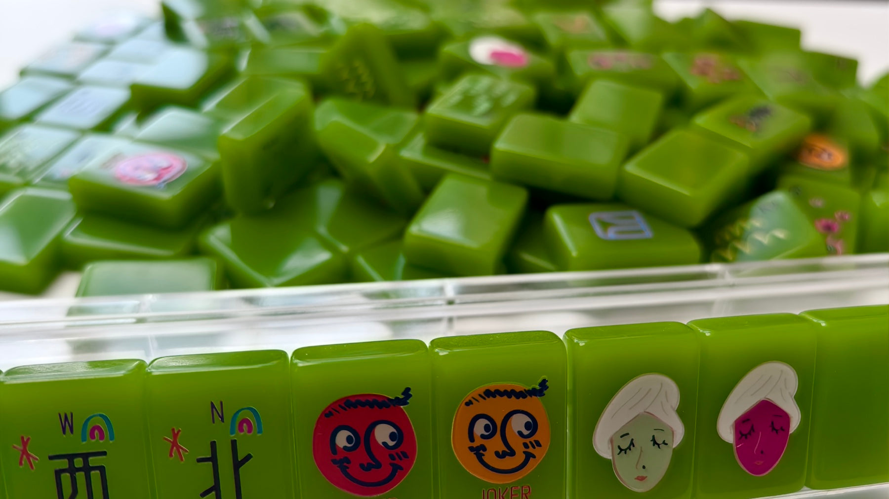 Visionary emerald American mahjong tiles — tile faces and original artwork