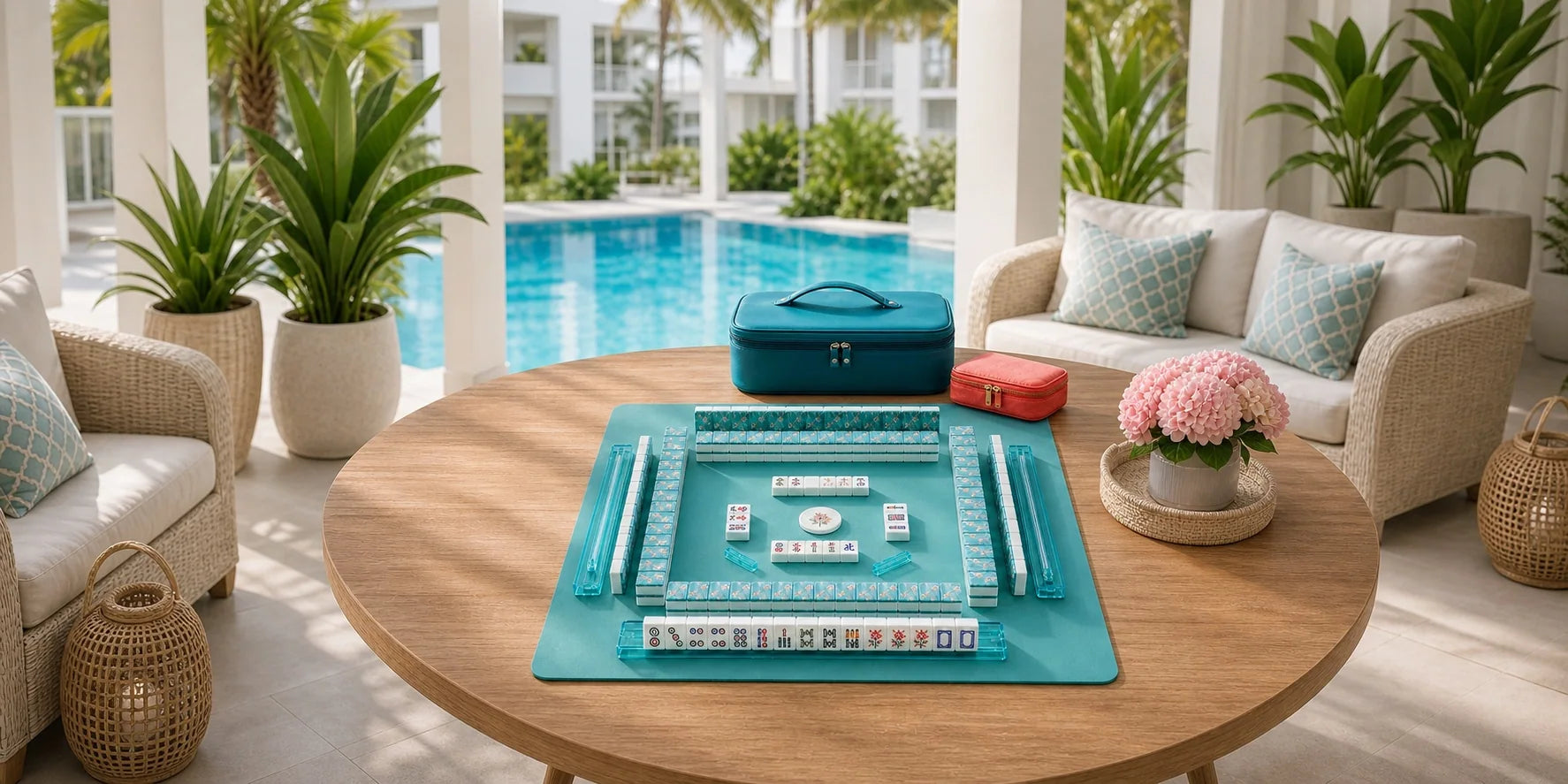 Mahjong Belle American mahjong poolside game-night scene